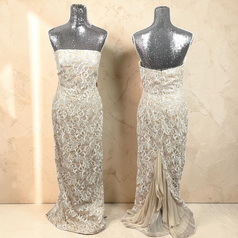 Strapless Mermaid Lace Gown Nude Embroidered Beaded Formal Size 8 Gala Party